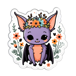 cute bat sticker floral SVG PNG design with pink and green floral elements