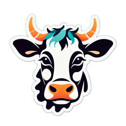 sticker cartoon cow SVG PNG design with clean design elements