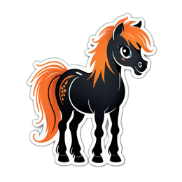 cartoon horse blackorange SVG PNG design with clean design elements