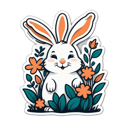 bunny flower sticker SVG PNG design with white and orange floral elements