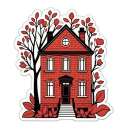 house leaves autumn SVG PNG design with black and red floral elements