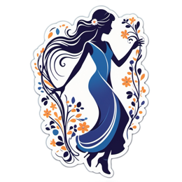 woman flower SVG PNG design with orange and blue floral elements