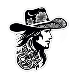 sticker hat floral SVG PNG design with black and white floral elements
