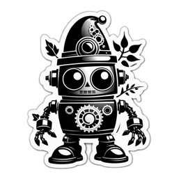 robot black white SVG PNG design with clean design elements