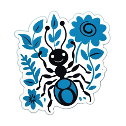 sticker ant flower SVG PNG design with clean design elements, black and blue floral elements