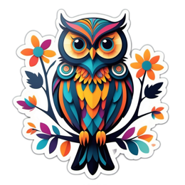 owl flower SVG PNG design with clean design elements, orange and green floral elements