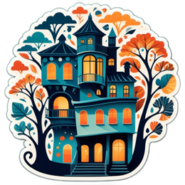 fantasy treehouse night SVG PNG design with clean design elements