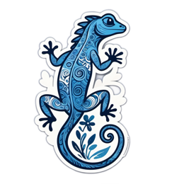 blue lizard floral SVG PNG design with blue floral elements