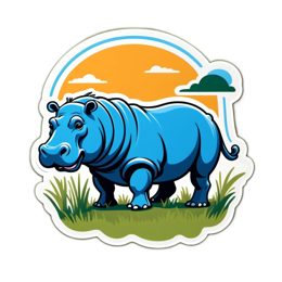 blue hippo sticker SVG PNG design with clean design elements