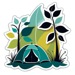 camping tent leaves SVG PNG design with black and green floral elements