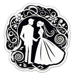 wedding silhouette floral SVG PNG design with black and white floral elements