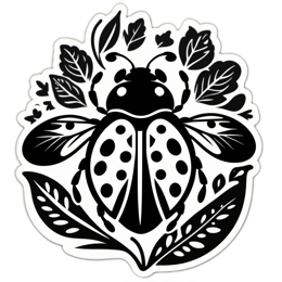 nature beetle SVG PNG design with clean design elements, black and white floral elements