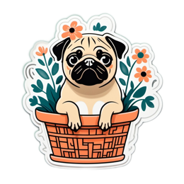 flowers pug SVG PNG design with clean design elements, orange and green floral elements