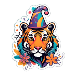 tiger sticker floral SVG PNG design with orange and green floral elements