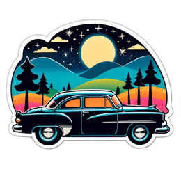 vintage car landscape SVG PNG design with clean design elements