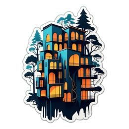 fantasy treehouse nightscape SVG PNG design with clean design elements