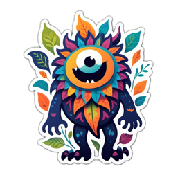 monster leafy colors SVG PNG design with clean design elements, orange and green floral elements