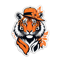 fashion tiger hat flower SVG PNG design with clean design elements, black and white floral elements