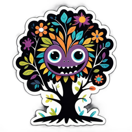 fantasy monster tree SVG PNG design with orange and green floral elements