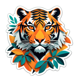 tiger illustration SVG PNG design with clean design elements, orange and green floral elements