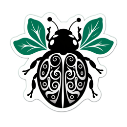 fantasy beetle sticker SVG PNG design with clean design elements, black and white floral elements