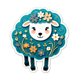 farm sheep flowers SVG PNG design with white and orange floral elements