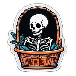 skeleton basket SVG PNG design with clean design elements, black and orange floral elements