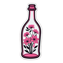 bottle flowers SVG PNG design with black and pink floral elements