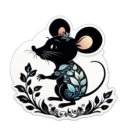mouse floral SVG PNG design with black and green floral elements