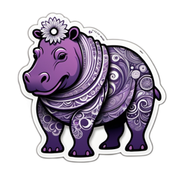 popart hippo floral SVG PNG design with purple floral elements