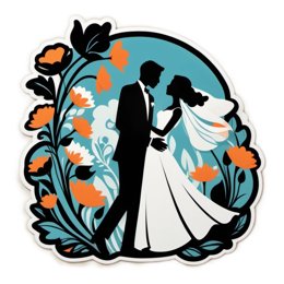 wedding silhouette flowers floral SVG PNG design with black and orange floral elements