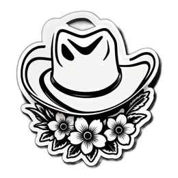 cowboyhat flowers SVG PNG design with clean design elements, black and white floral elements