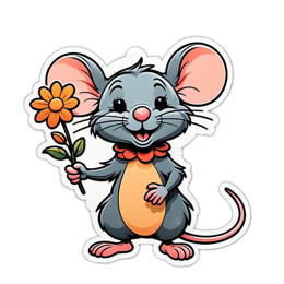 sticker mouse flower SVG PNG design with clean design elements, orange and pink floral elements