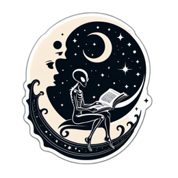 alien reading moon SVG PNG design