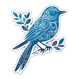 bird sticker floral SVG PNG design with blue floral elements