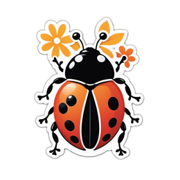ladybug flowers SVG PNG design with clean design elements, black and orange floral elements
