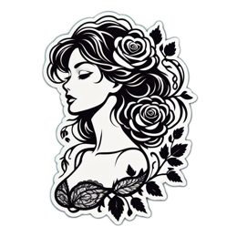 beautiful woman roses floral SVG PNG design with black and white floral elements