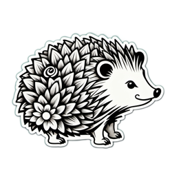artistic hedgehog floral SVG PNG design with clean design elements, black and white floral elements