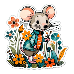 fantasy mouse flower SVG PNG design with orange and green floral elements