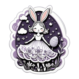 bunny girl SVG PNG design with white and purple floral elements