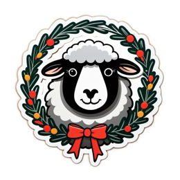 farm sheep wreath SVG PNG design with clean design elements, black and red floral elements