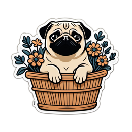 pug flowerpot flower SVG PNG design with clean design elements, orange and green floral elements