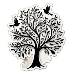 nature tree birds SVG PNG design with black and white floral elements
