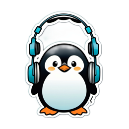 penguin headphones sticker SVG PNG design with clean design elements