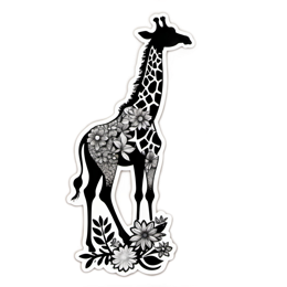 flower giraffe SVG PNG design with black and white floral elements
