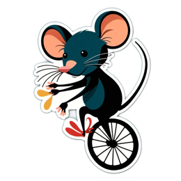 artsy mouse unicycling SVG PNG design with clean design elements, black and pink floral elements