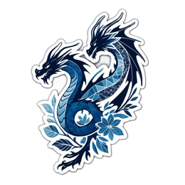 dragon sticker floral SVG PNG design with clean design elements, blue floral elements