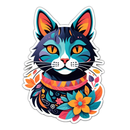 cat flower SVG PNG design with clean design elements, orange and green floral elements
