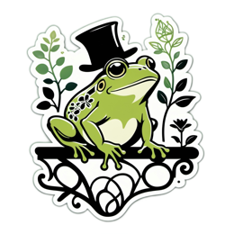 frog hat nature floral SVG PNG design with clean design elements, black and green floral elements
