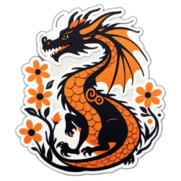 dragon flowers SVG PNG design with clean design elements, black and orange floral elements